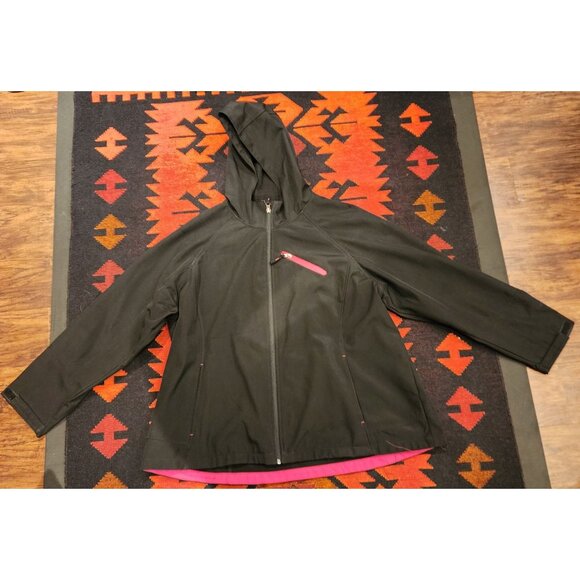 Women's Black Hooded Jacket 3X 22W-24W W/ Pink Accents Full Zip Pockets Polyeste - Picture 13 of 16